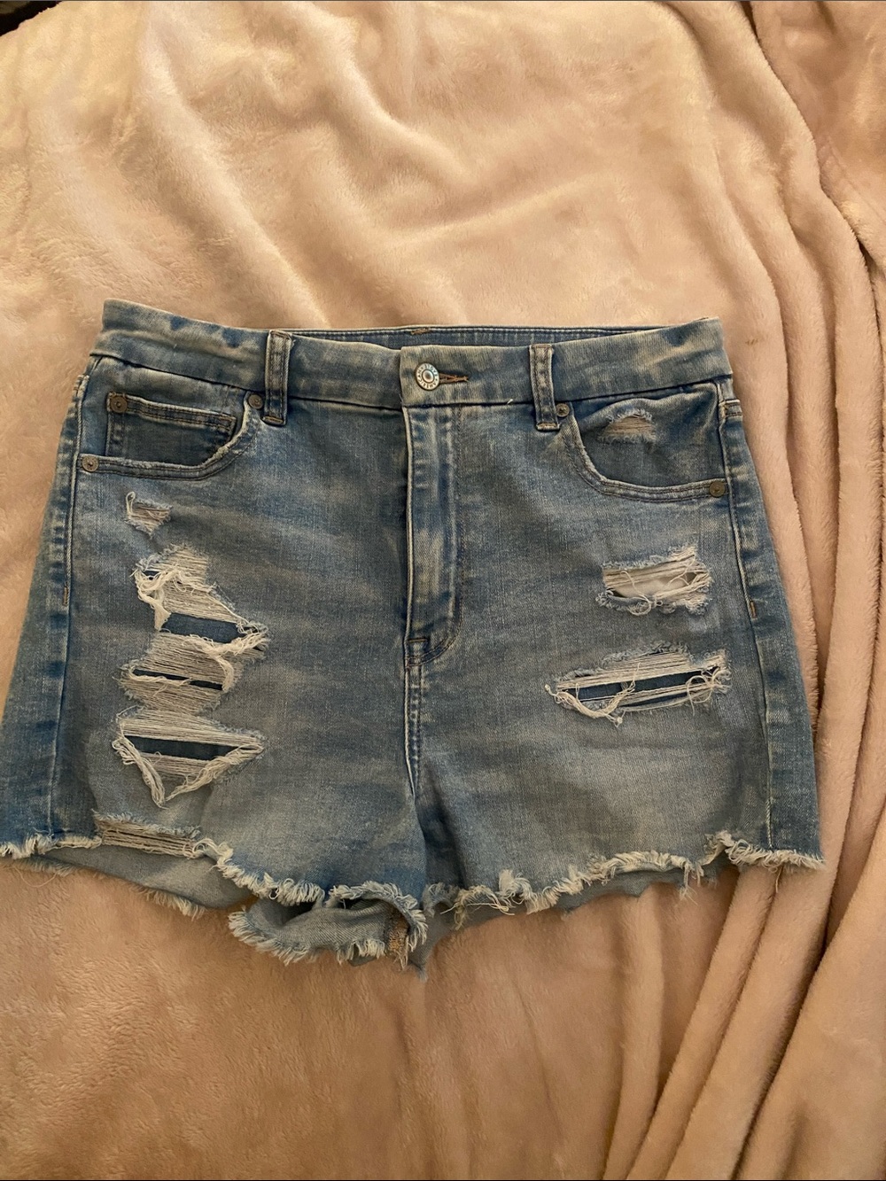American Eagle Outfitters Light Blue Distressed Denim Shorts